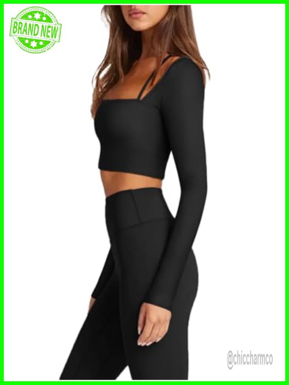 Seamless Ribbed Long Sleeve Crop Top Built-in Bra Yoga - Picture 2 of 6